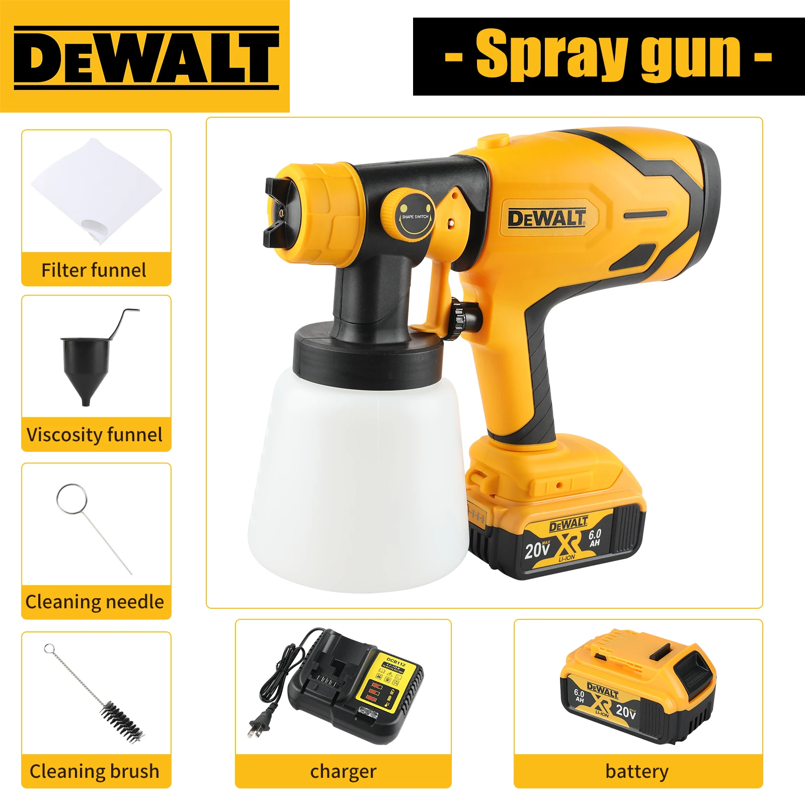 

Бесщеточный распылитель краски DEWALT 20 В, 1000 мл, давление 18 кПа, 4 насадки для многоматериальной покраски в строительстве и ремонте дома