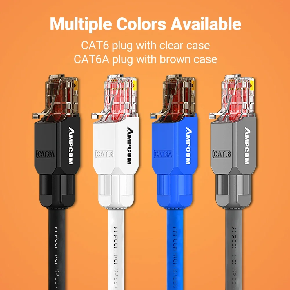 AMPCOM RJ45 Connector Tool Free CAT6A CAT6 10Gbps UTP Field Modular Plug Tool Free Ethernet Reusable Termination Lan Plugs