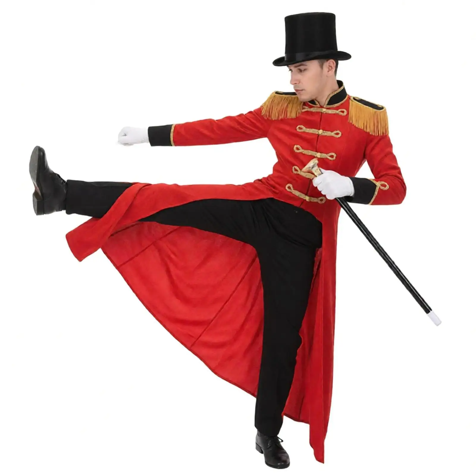 Steampunk Gothic Medieval Tailcoat Cosplay Costume Tailcoat Jacket with Hat Wand And Gloves Halloween Circus Ringmaster Outfit