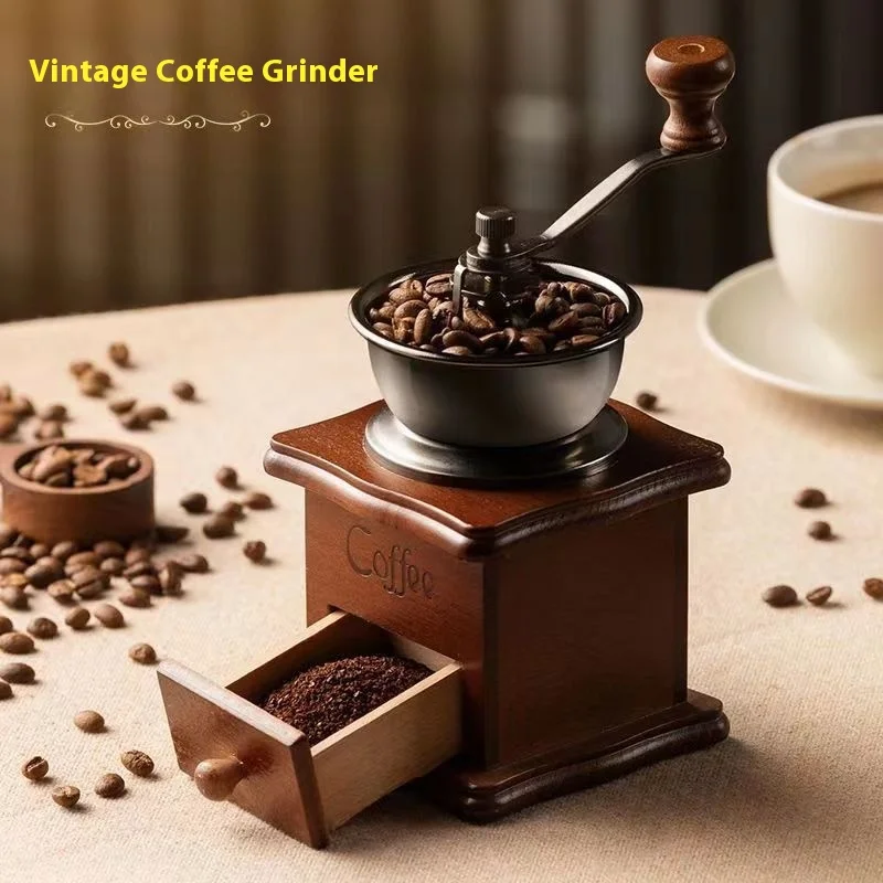 

Vintage Manual Coffee Grinder with Ceramic Burr, Adjustable Coarse To Fine for Espresso, French Press, Home & Travel