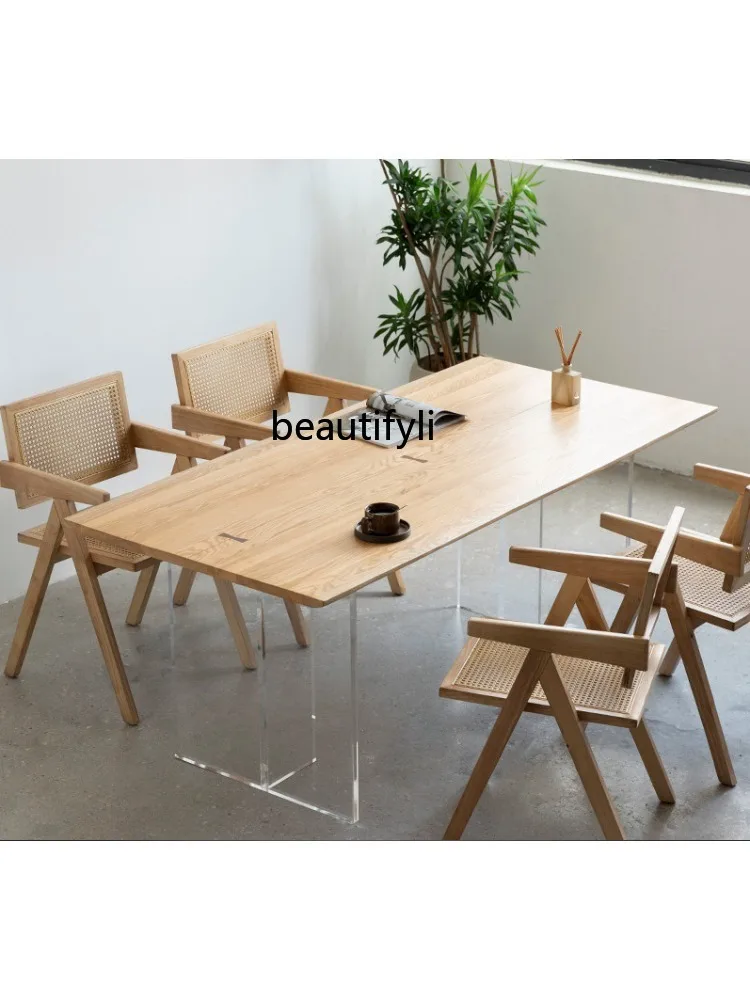 Nordic Acrylic Suspension Dining Table Simple Solid Wood Table Home Large Board Table Workbench Misty Wind Creative Office Desk