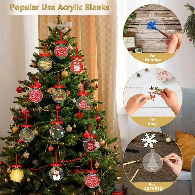 Xmas Acrylic Circles Discs Clear Transparent Self-adhesive Circles Discs Pendant DIY Christmas Tree Hanging Decorations Kid Gift