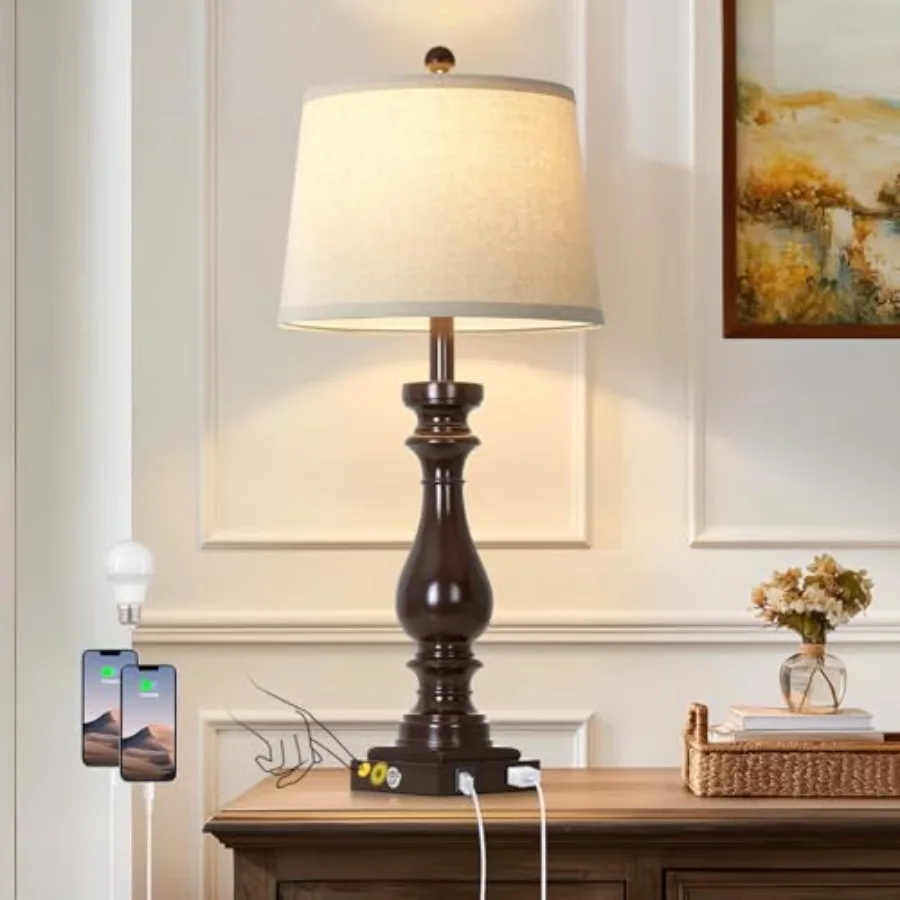 

29" Tall Farmhouse Table Lamp for Living RoomVintage Retro Nightstand Lamps with USB C+A Ports and AC Outlet 3-Way Dimmable Tou