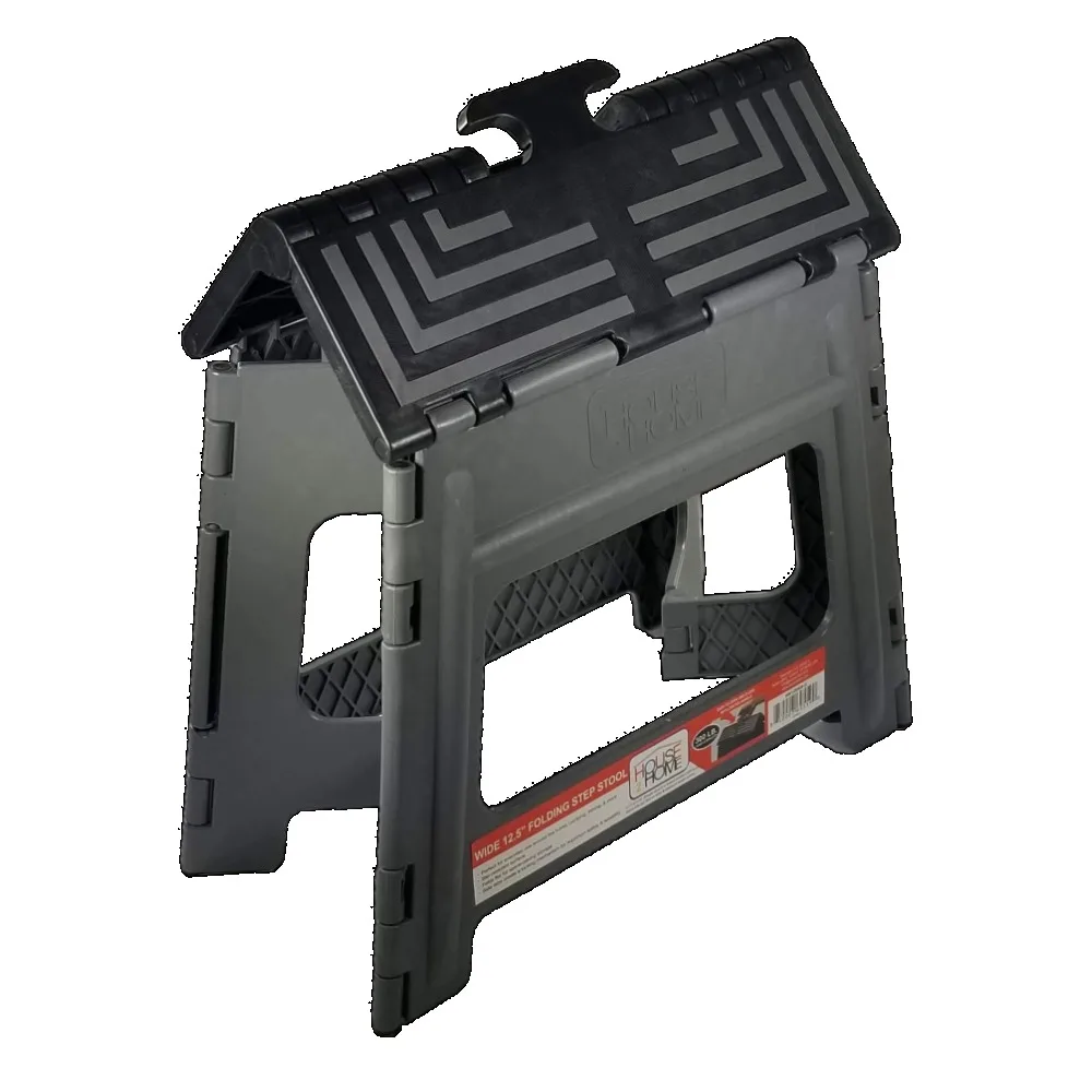 

Wide 12.5" Plastic 1 Step Folding Step Stool Gray