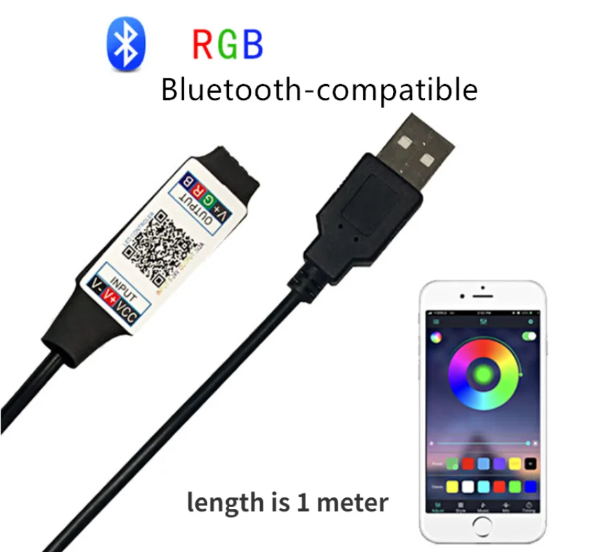 調整可能なBluetooth調光器,Bluetooth接続,RGB LEDストリップライトコントローラー,12Vおよび24V DC接続,音楽用