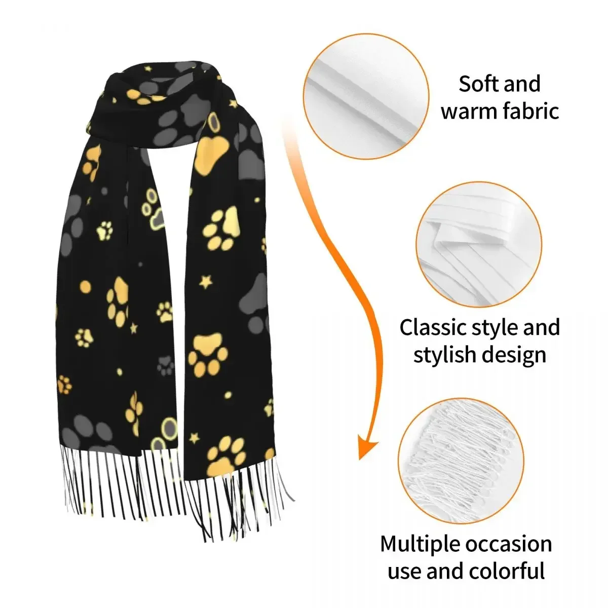 Autumn Winter Warm Scarves Gold Dog Paw Print And Star Fashion Shawl Tassel Scarves Wrap Neck Headband Hijabs Stole