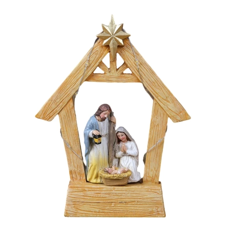 Festive Nativitys Manger Scene Resin Birth Statue Figurine Table Decoration for Christmas Celebration