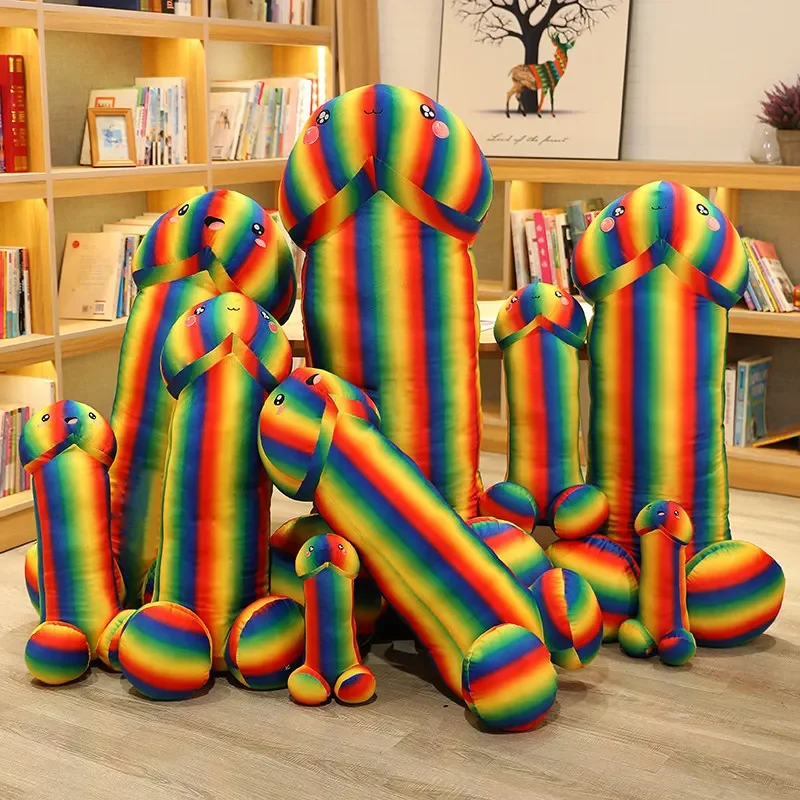 30 ~ 90 cm Sexy Kawaii Uomo Pene Arcobaleno Colore Peluche Cuscino Lungo Rafforzamento Multi-colore Compagno di Dormire Presente