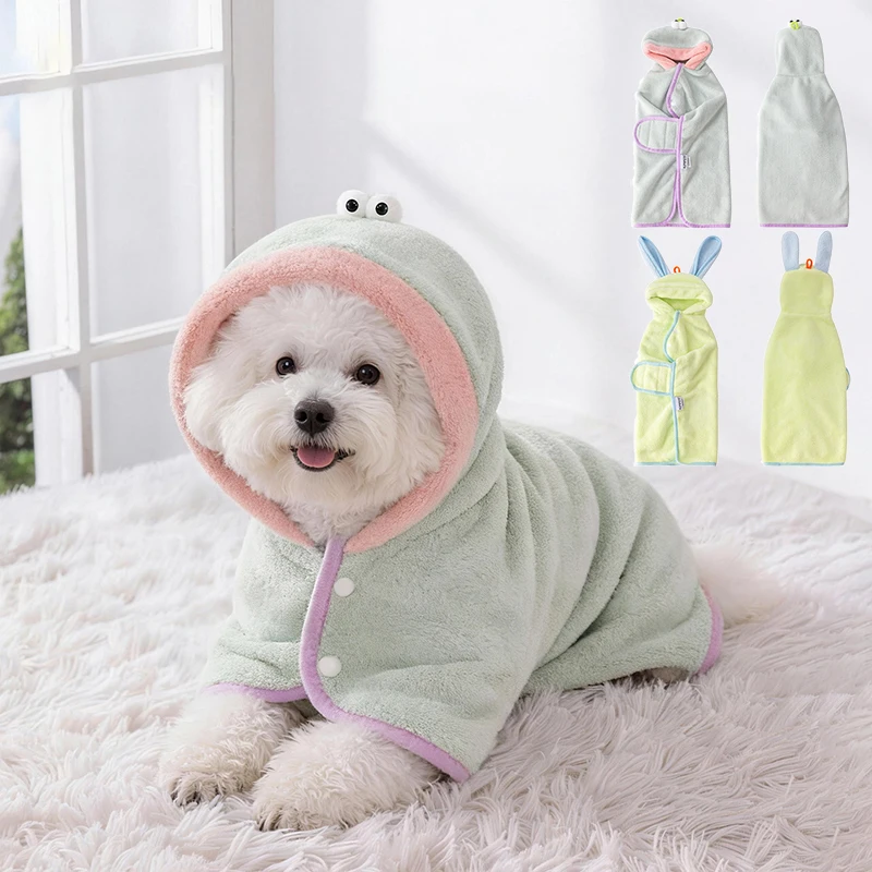 

Super Absorbent Fleece Dog Bathrobe with Hood Adjustable Quick Drying Warm Keeping Pet Towel Robe After Bath Swimming Muddy Walk