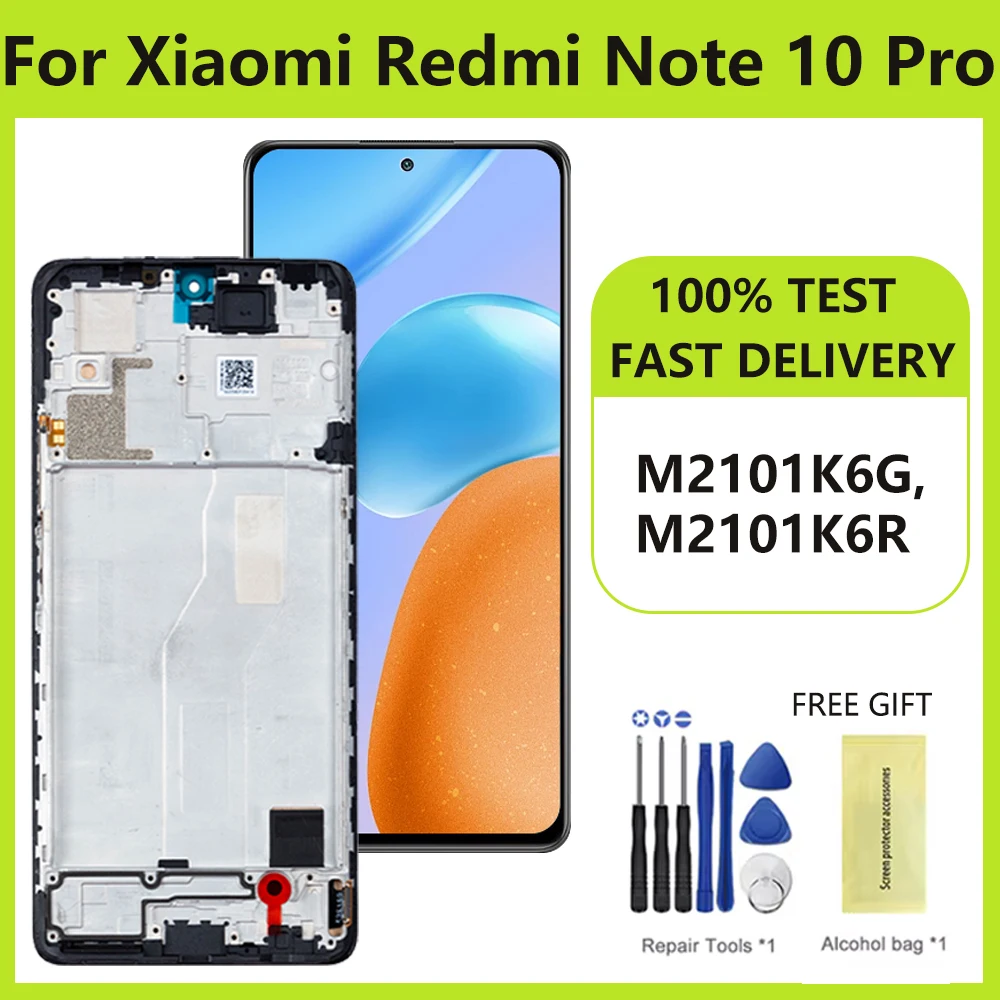 

ЖК-дисплей 6,67 ''для Xiaomi Redmi Note 10 Pro M2101K6G M2101K6R, цифровой сенсорный экран для Redmi Note 10 Pro