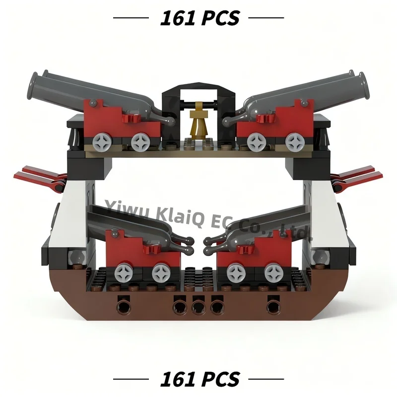 MOC Pirate Ship Heavy Artillery Deck Expansion Building Blocks 161Pcs, Naval Warship Battery Bricks Adults