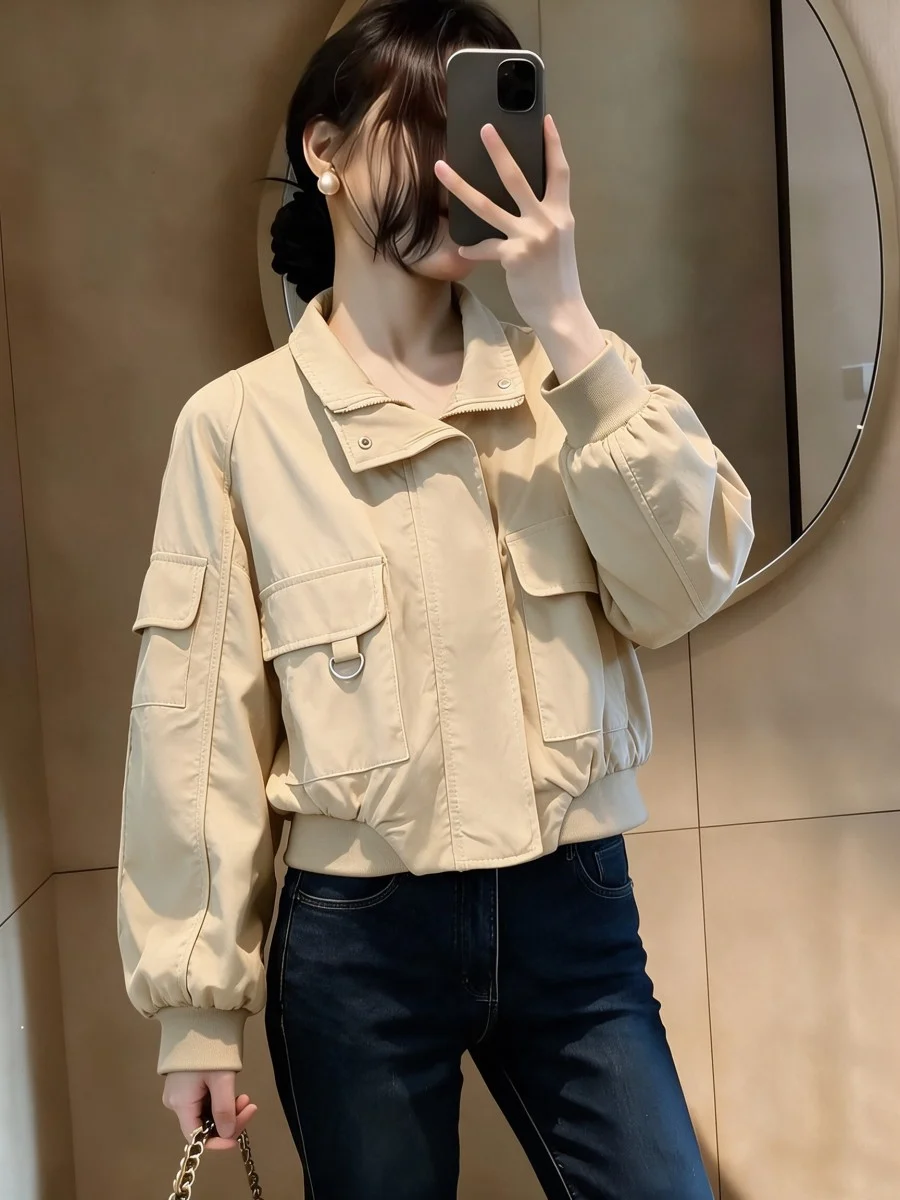 Chic Casual Short Jacket Women's Spring Autumn 2026 New Popular Thin Outerwear Ladies Shirt Stylish Polyester Fabric Zipper