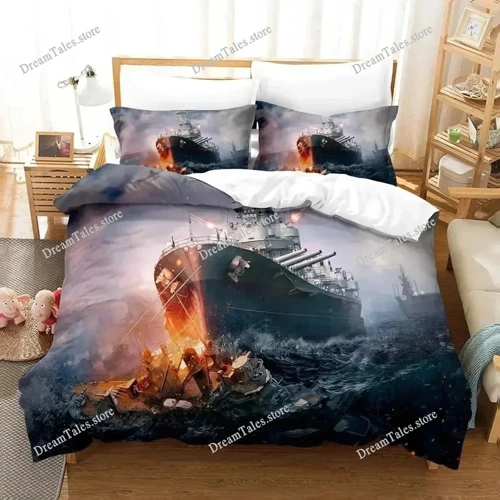 New World of Warships Bedding Set Single Twin Full Queen King Size Bed Set Adult Kid Bedroom Duvet Cover Sets 3D Print Game