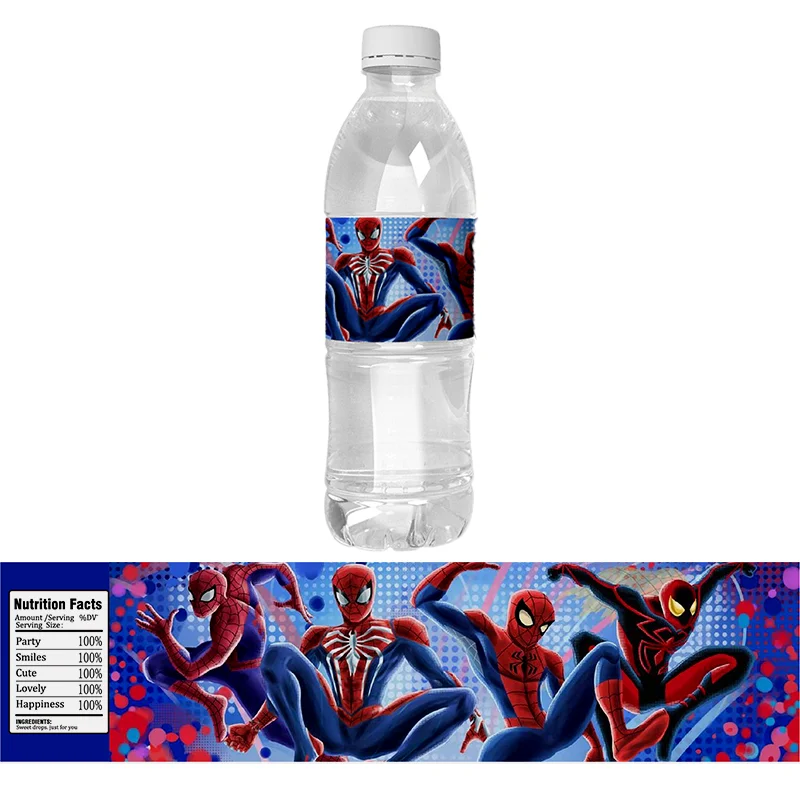 6pcs Marvel Spider-Man Black Panter Hulk Hawkeye Water Bottle Stickers Labels Baby Shower Birthday Party Supplies Decorations