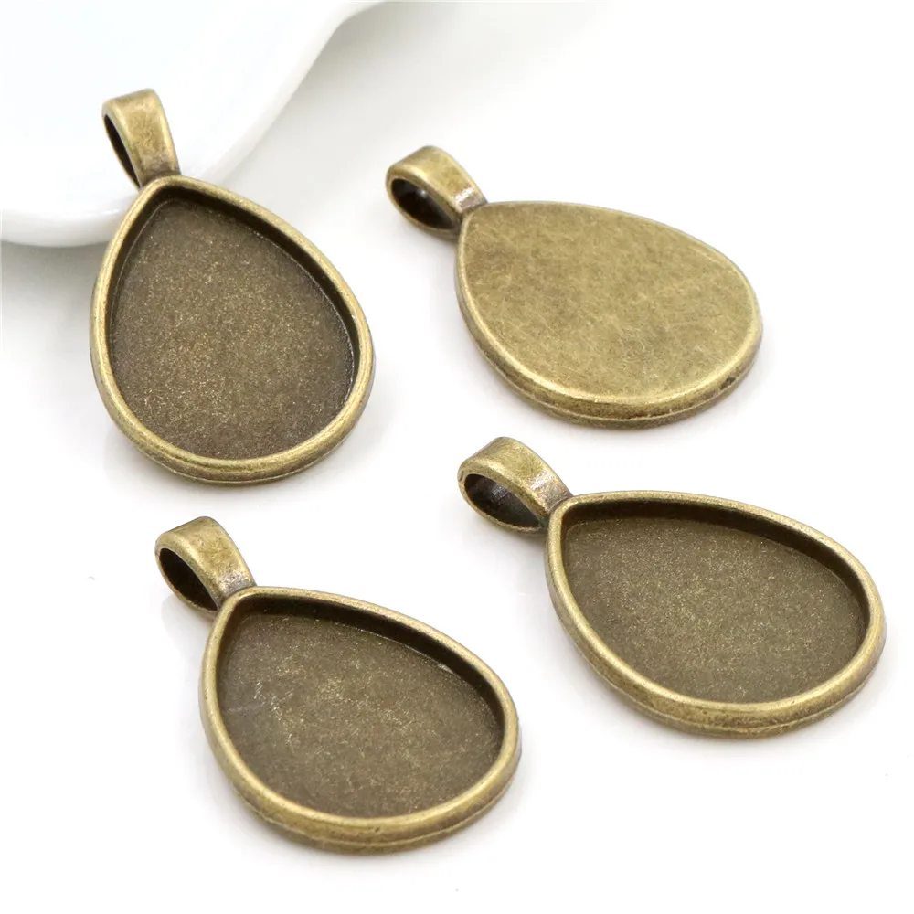 10pcs 18x25mm Inner Size Antique Silver Plated Bronze Drop Style Cameo Cabochon Base Setting Charms Pendant necklace findings