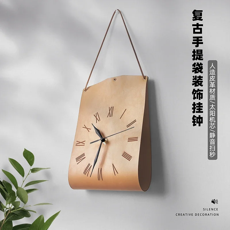 

Creative Wall Clock Modern Art Clock Wall Wall Vintage Leather Personalized Living Room Bedroom Silent Decoration Clock