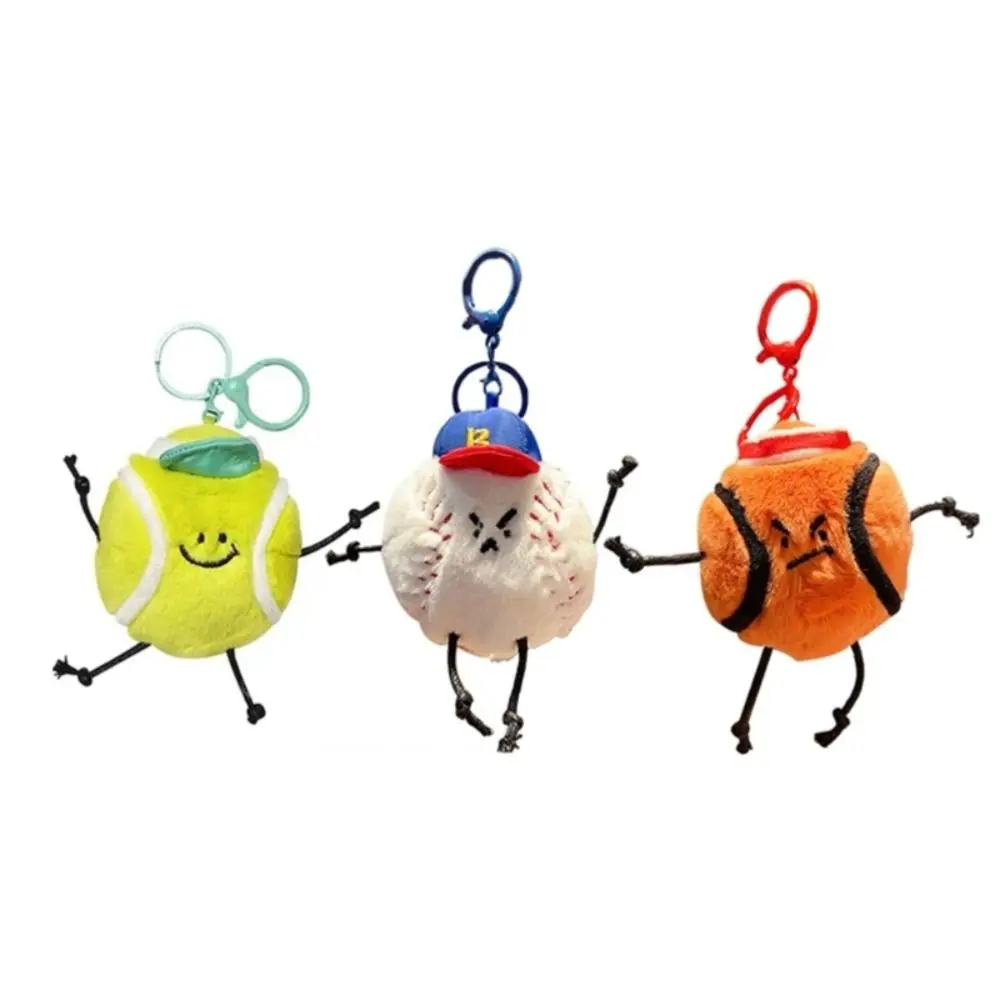 Unique Plush Sports Series Key Charm Tennis Basketball Bag Pendant Cartoon Baseball Keyring Key Chain