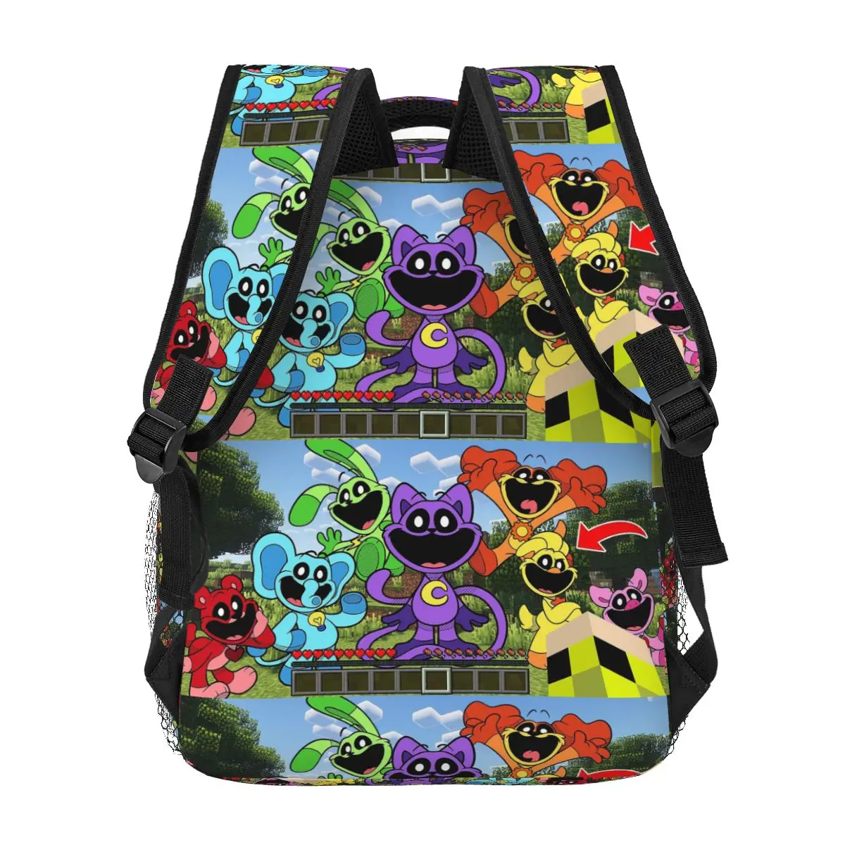 Smiling Critters Cartoon Game Backpacks Boys Girls Bookbag Students School Bags Laptop Rucksack Shoulder Bag Large Capacity