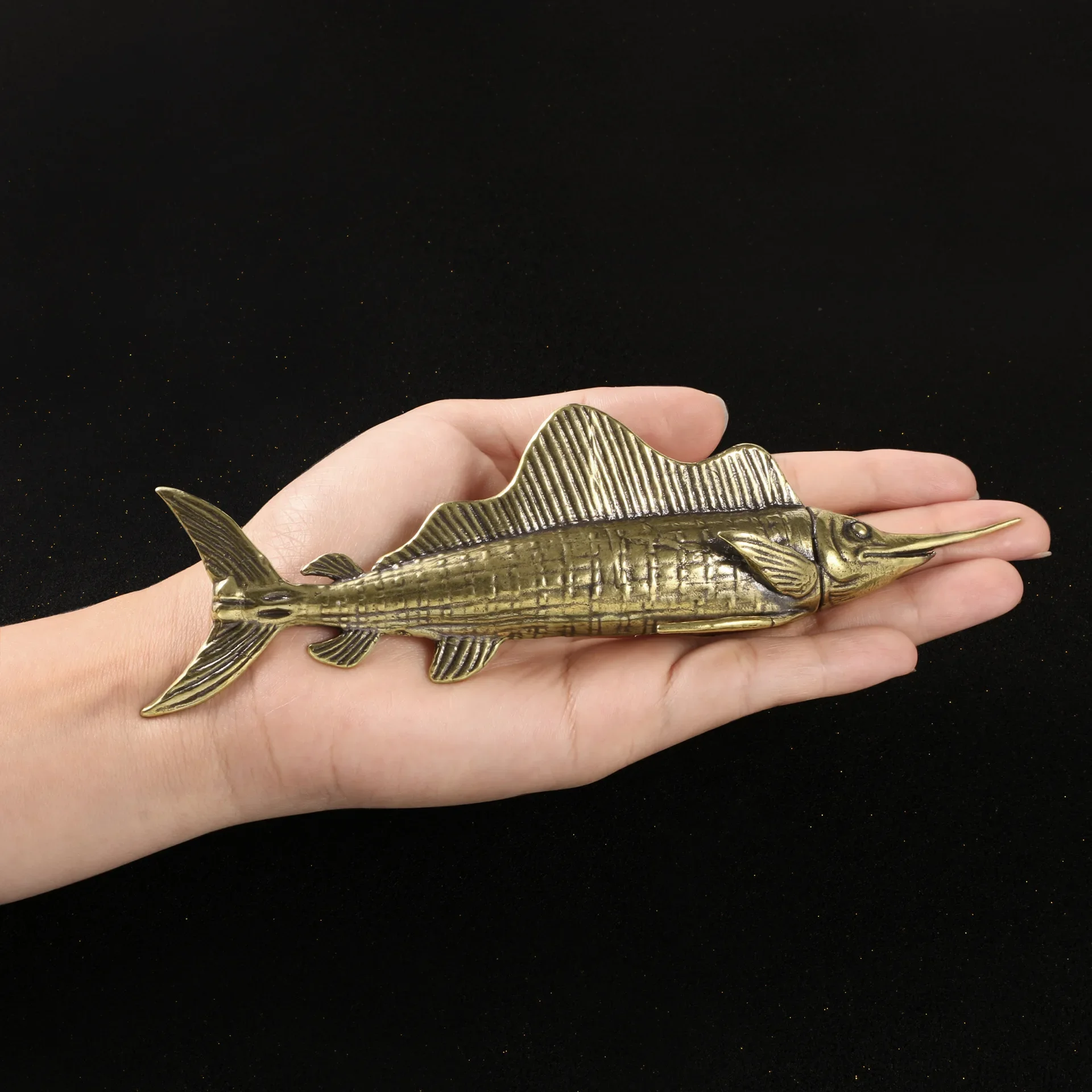 Brass Sailfish Figurine Prehistoric Marine Creatures Fish Artificial Copper Ornaments Antique Handicrafts Decorative Figurines