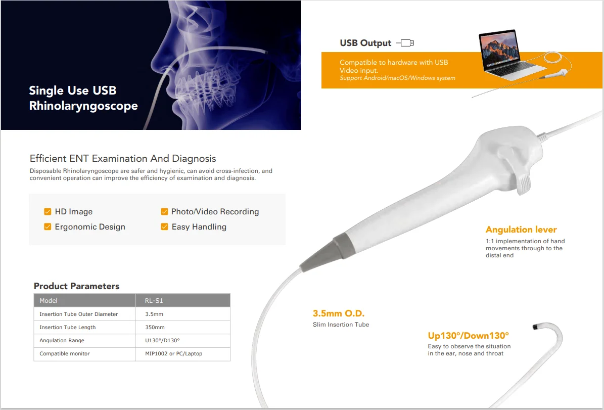 BESDATA New 3.5mm Rhinolaryngoscope Disposable Portable  Flexible Endoscopy HD Rhinolaryngoscope For Examination Diagnose