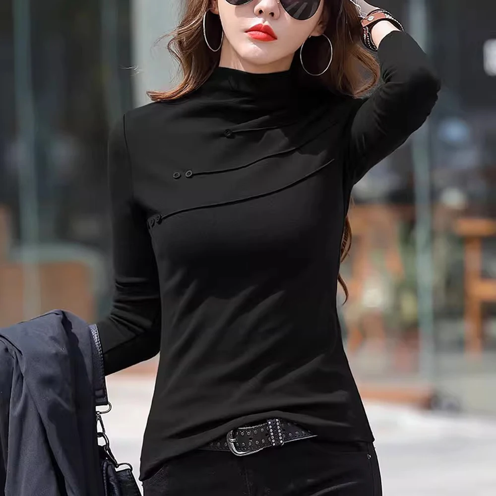 Korean version high neck long sleeved T-shirt for women's autumn and winter new high-end fashion plus size slim fit bottom top