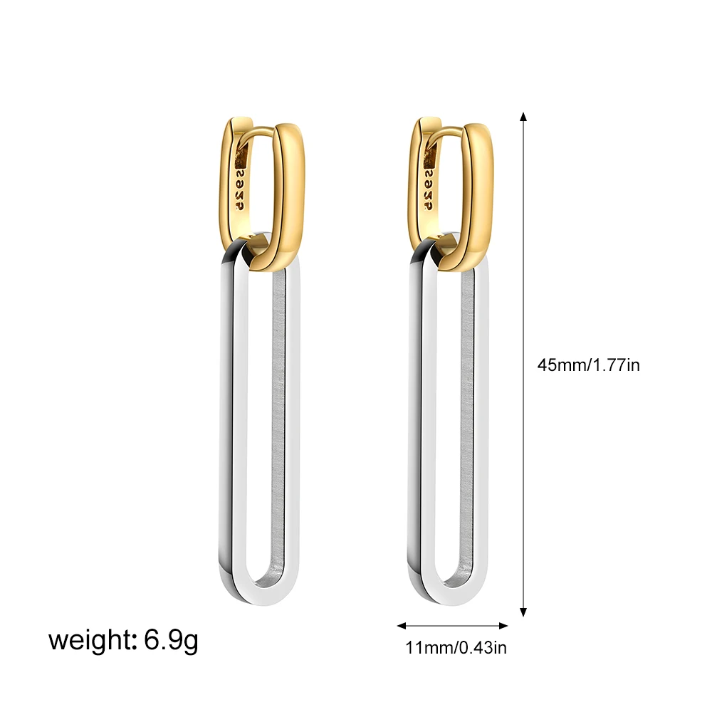 Fashion Gold Silver Color Double Loop Design Square Long Hoop Earrings Removable Punk Hip Hop Round Huggie Jewelry for Women