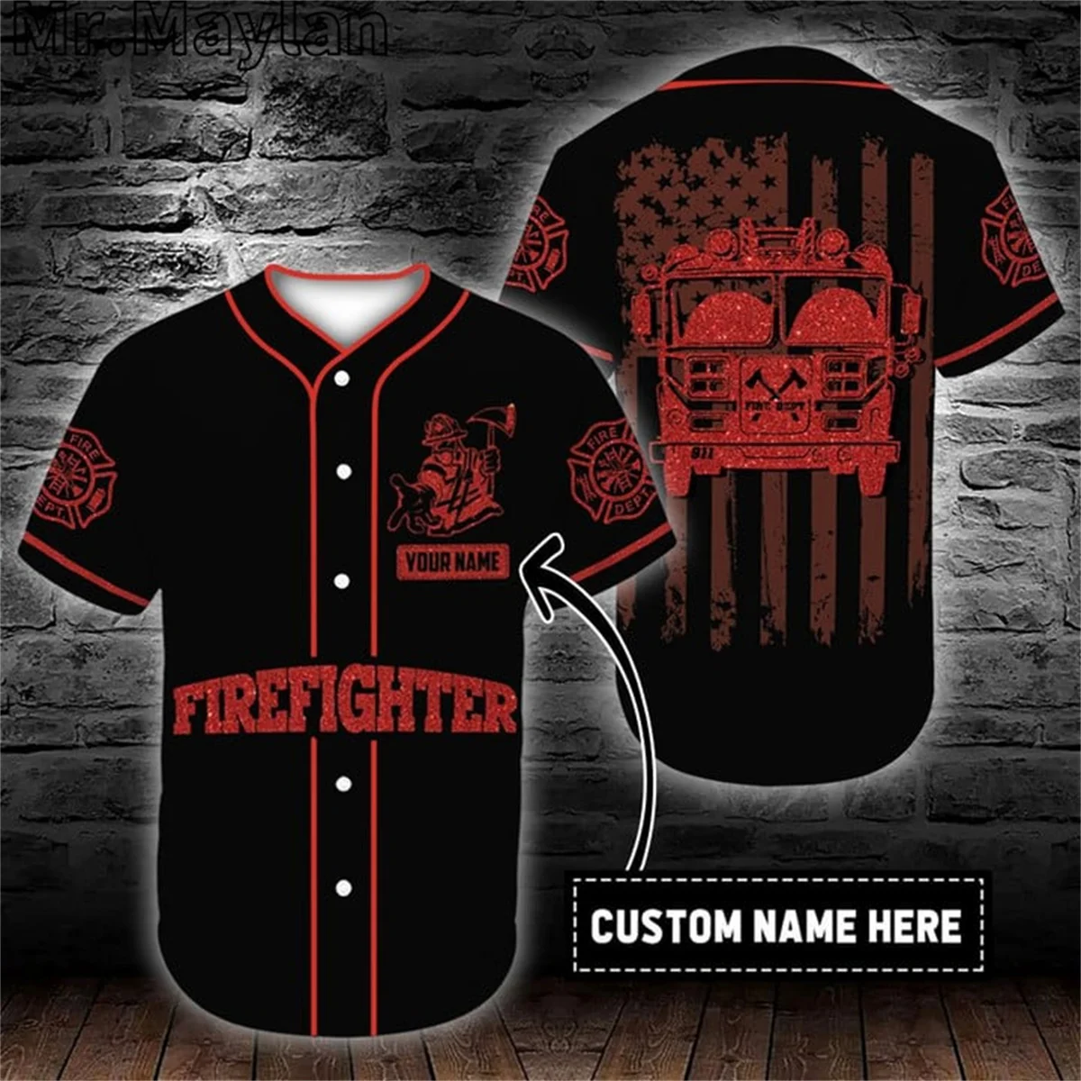 Custom Name Cosplay Costume Firefighter Eagle Baseball Tee Jersey Shirt 3D Firefighting Men's Shirt Casual Shirts hip hop Tops-2