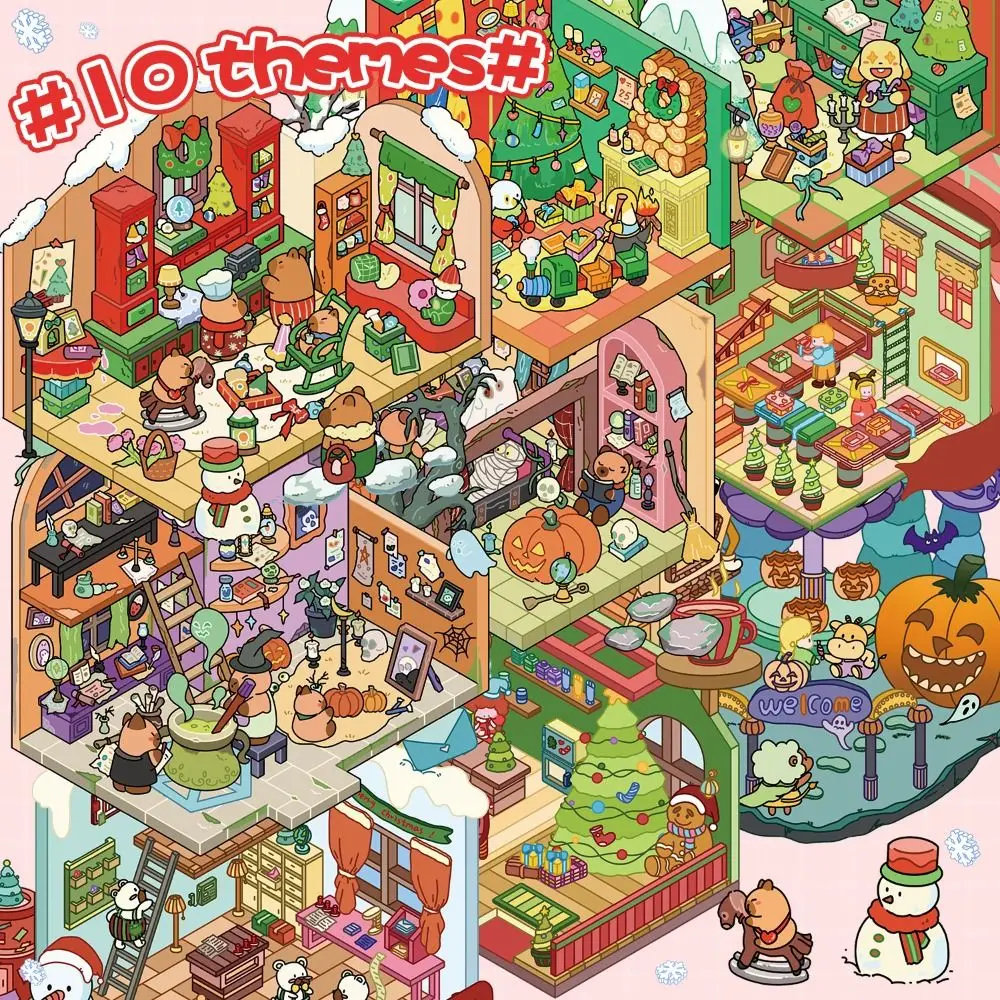 ペットミニチュア風景ステッカーコレクション クリスマスシリーズ ビジュアルスタッキング DIY キャビンシーンステッカー 10-in-1