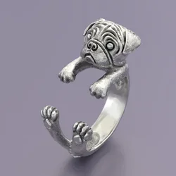 Antique Retro Funny Pug Dog Ring Men Jewelry Lover Animal Anillos Mujer Hippie Rings for Women Aneis Best Friend Gift