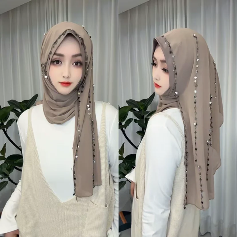 2025 Muslim Islam Sweet Girls Ready Female Chiffon Hijab Wraps