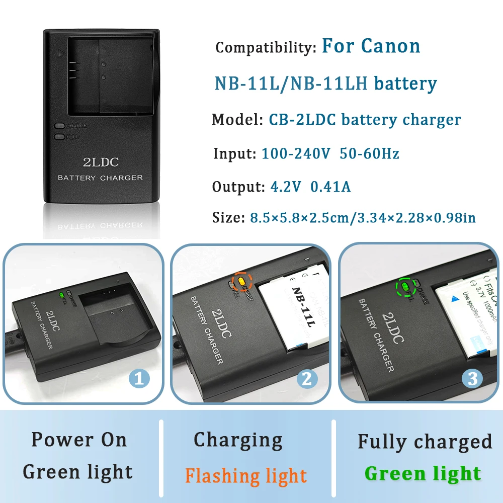 Ładowarka CB-2LDC 2LDE 2LFE do akumulatorów Canon NB-11L/NB11LH 90F, 100F, 110F, 120, 140, 150, 220F, 420F, 430F, 630, A2300, A2500 — zdjęcie produktu 3