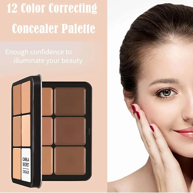 Paleta de correctores de 12 colores de beige claro a marrón oscuro, no oxidante, iluminador, contorno, piel facial, cubre manchas oscuras