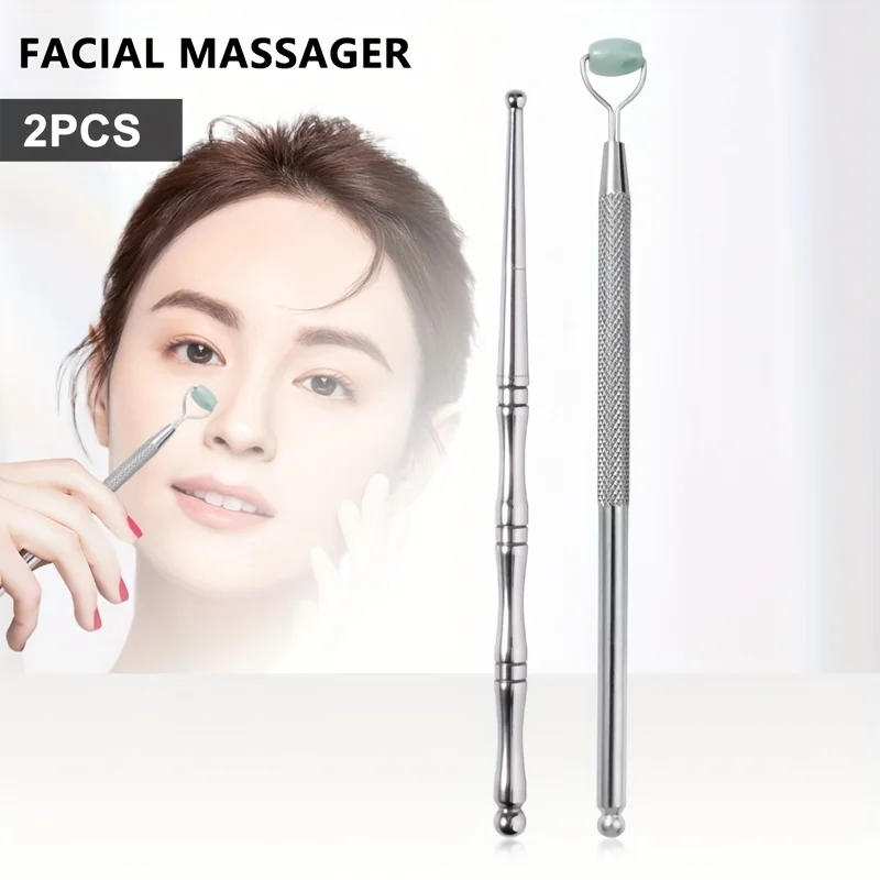 2 pieces of stainless steel double-head massage face tool jade face roller massage acupressure point relaxation tool