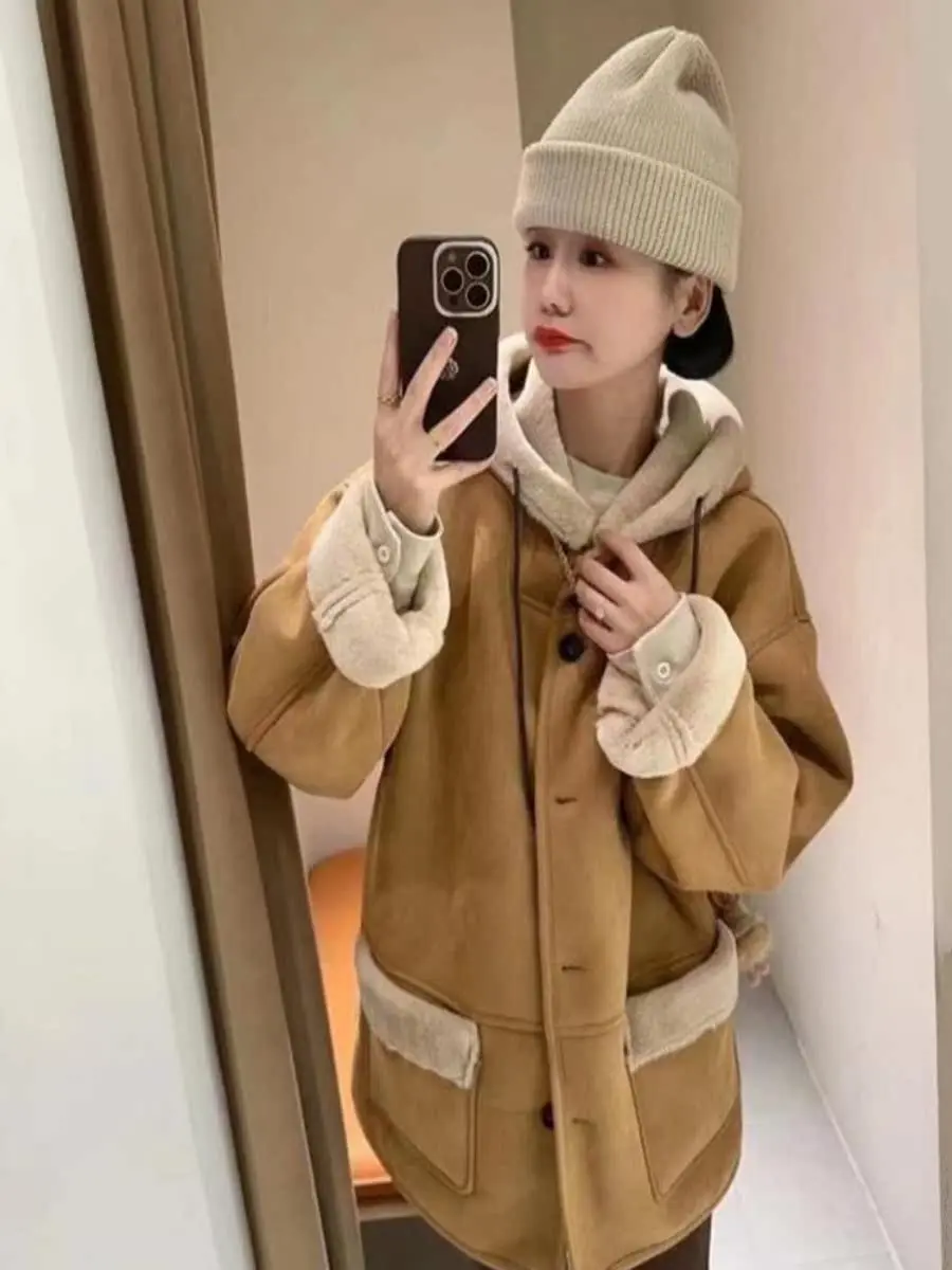 

Женская модная куртка из хлопка с отделкой из овечьей шерсти, уникальный дизайн, новогодний стиль, элегантное пальто премиум-класса с элементами пэчворка