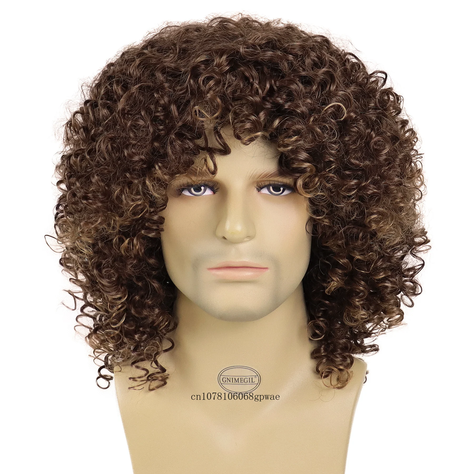 Afro kinky encaracolado perucas para homens peruca sintética marrom com franja natural fofo elástico de alta temperatura fibra homem diário cosplay