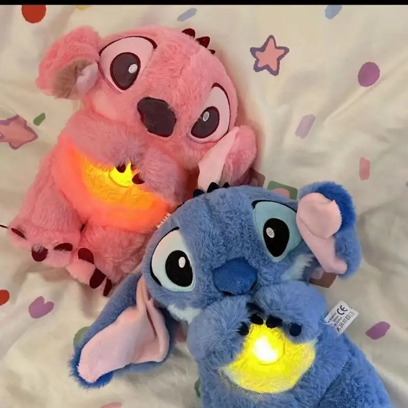 Anime 30cm oddychający ścieg pluszowa lalka kojący Peluche Lilo i Stitch Kawaii zabawka dziecko muzyka światło dziecko Model snu prezenty dla dzieci