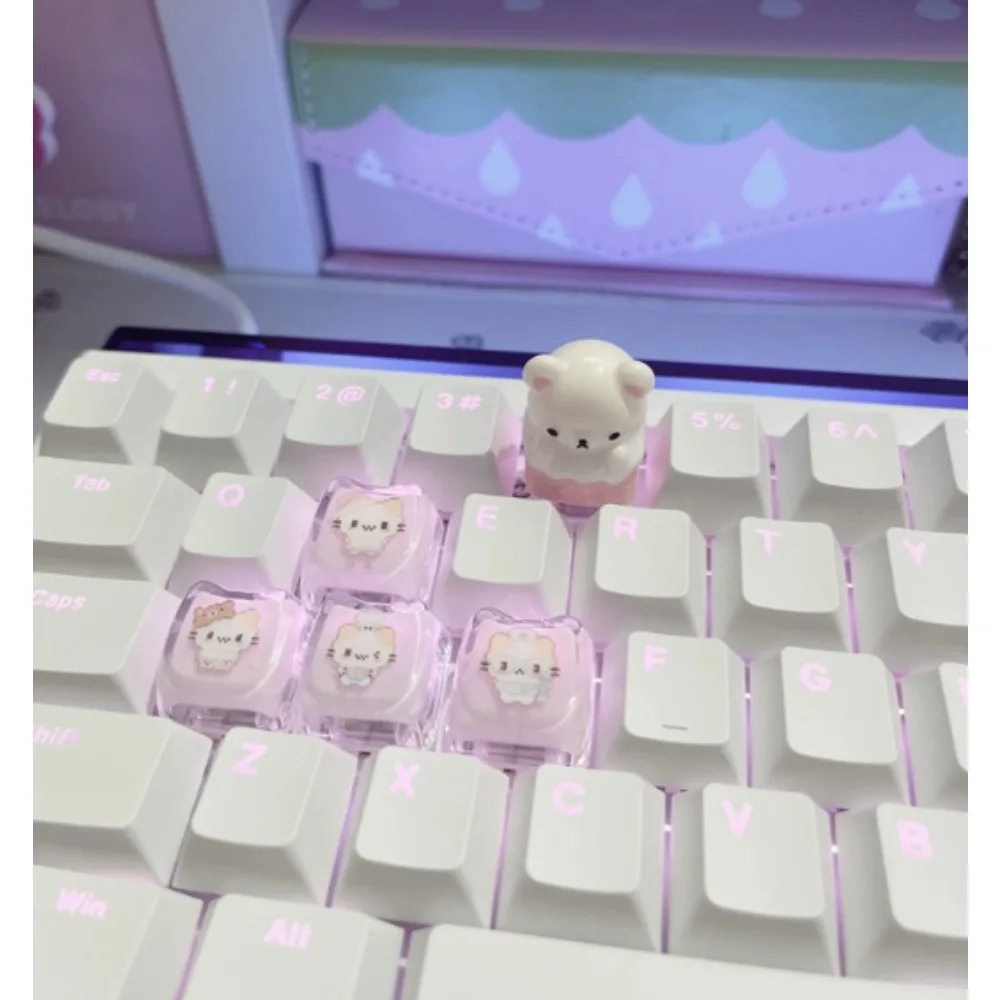 Cute Keycaps Custom Adorable Relax Bear Artisan Keycap for Magnetic Switch Mechanical Keyboards Desk Setup Essential Accessories