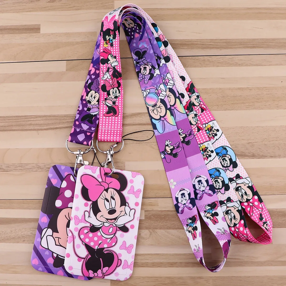 

Disney Minnie Mouse Keychain Keys ID Credit Card Cover Pass Mobile Phone Charm Neck Straps Badge Holder Accessories