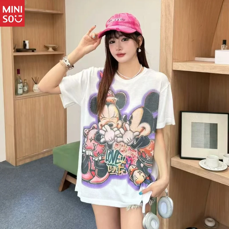 تي شيرت ديزني ميكي كريستال، قميص برسومات كبيرة الحجم مع جرافيتي