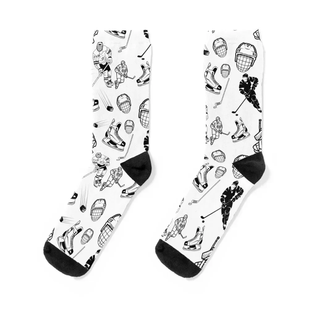 Outlined hockey pattern Socks New year's winter snow Girl'S Socks Men's