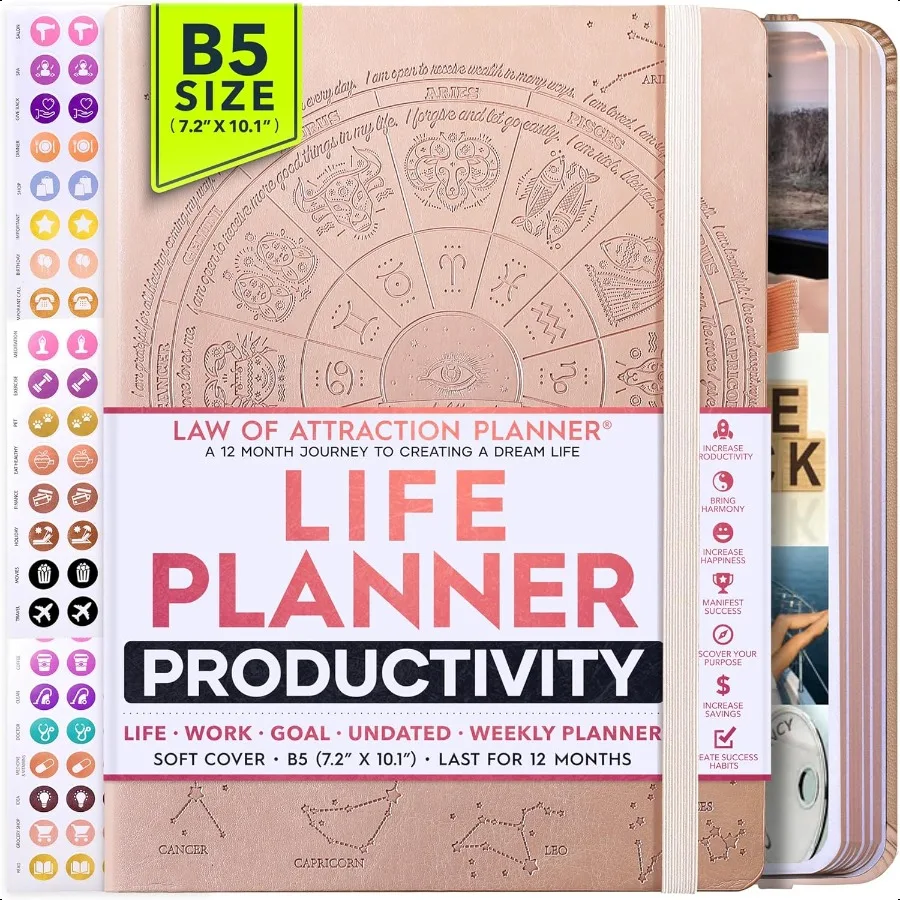 

Law of Attraction Planner Undated Hourly Weekly Monthly Goal Setting Planner 12Month to Increase Productivity Life Gratitude Jo