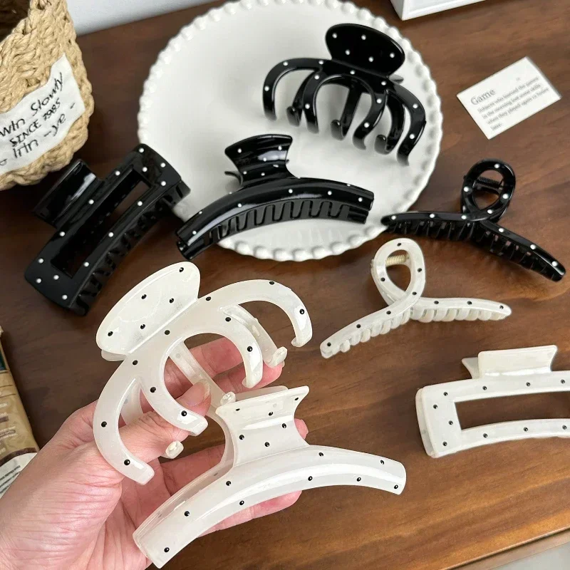 

Retro Black White Polka Dots Geometry Hair Claw Womens Girl Elegant Hairpins Shark Clips Crab Barrettes Fashion Hair Accessories