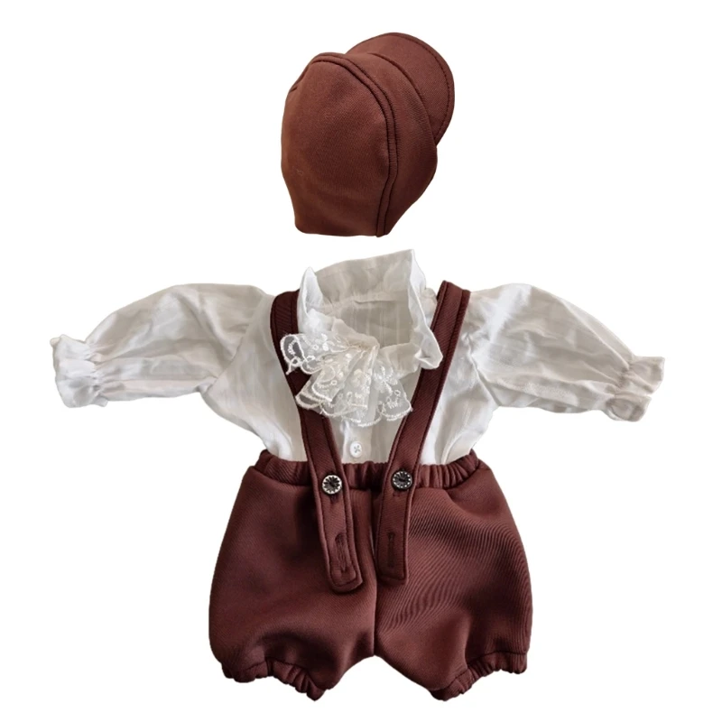 3Pcs/Set Newborn Photography Props Infant Baby Romper Vintage Shirt Shorts Hat Baby Outfits Boy Clothes Elastic Fabric