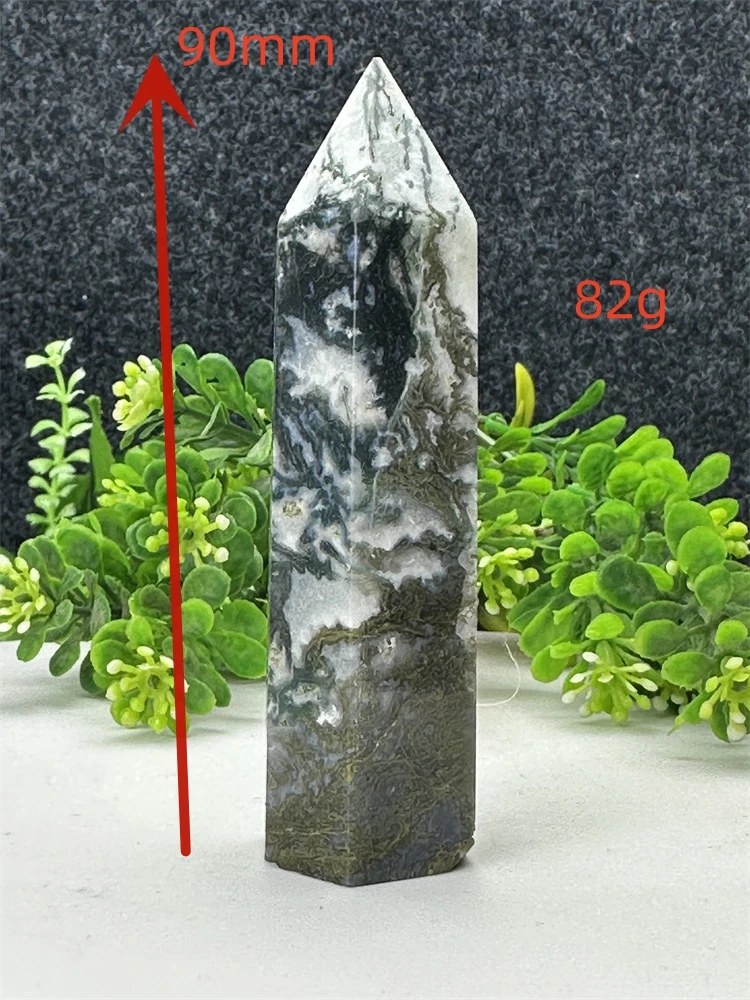 Natural Agate Green Water Grass Magic Wand Corrugated Angle Obelisk Pillar Carving Gorgeous Green Aquatic Plant Spiritual Healin