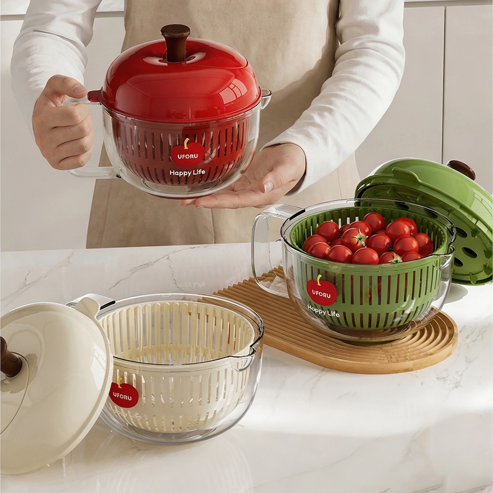 Salad Spinner - Escurridor giratorio de manivela para ensalada,