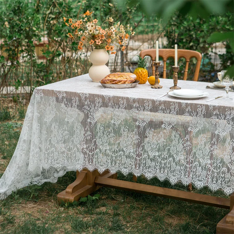 Wedding White Lace Tablecloth Vintage Reception Table Cloth for Wedding Decor Boho Party Valentine\'s Day Tablecloth