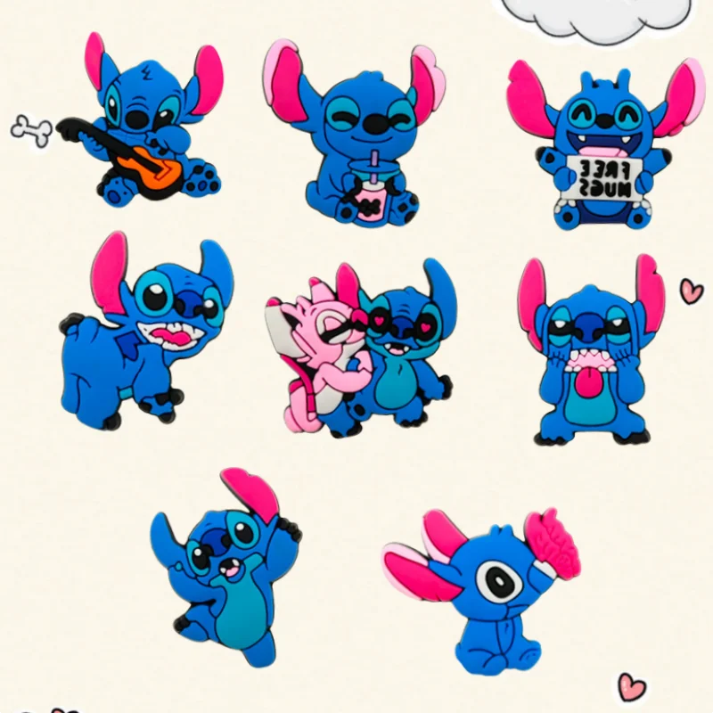 

8/10Pcs/Set DIY Cartoon Blue PVC Shoe Charms Stitch Clogs Sandals Accessories for Boys Kids X-mas Party Gifts Decorative Pins