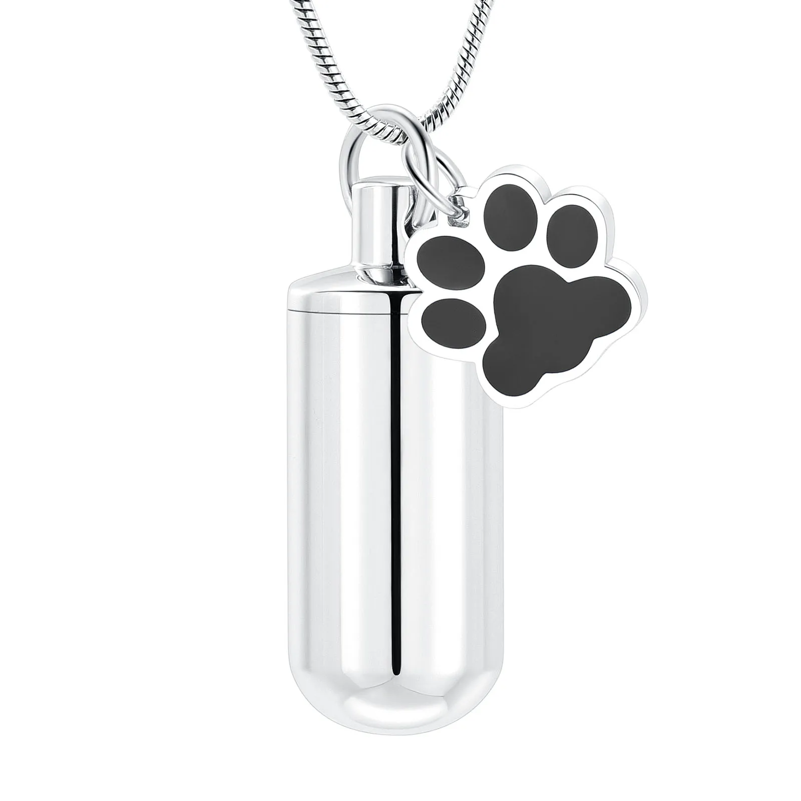 Cylinder Urn Necklace With Customized Paw Board Stainless Steel Women/Men Pendant For Dog Cat Ashes Cremation Jewelry Wholesale