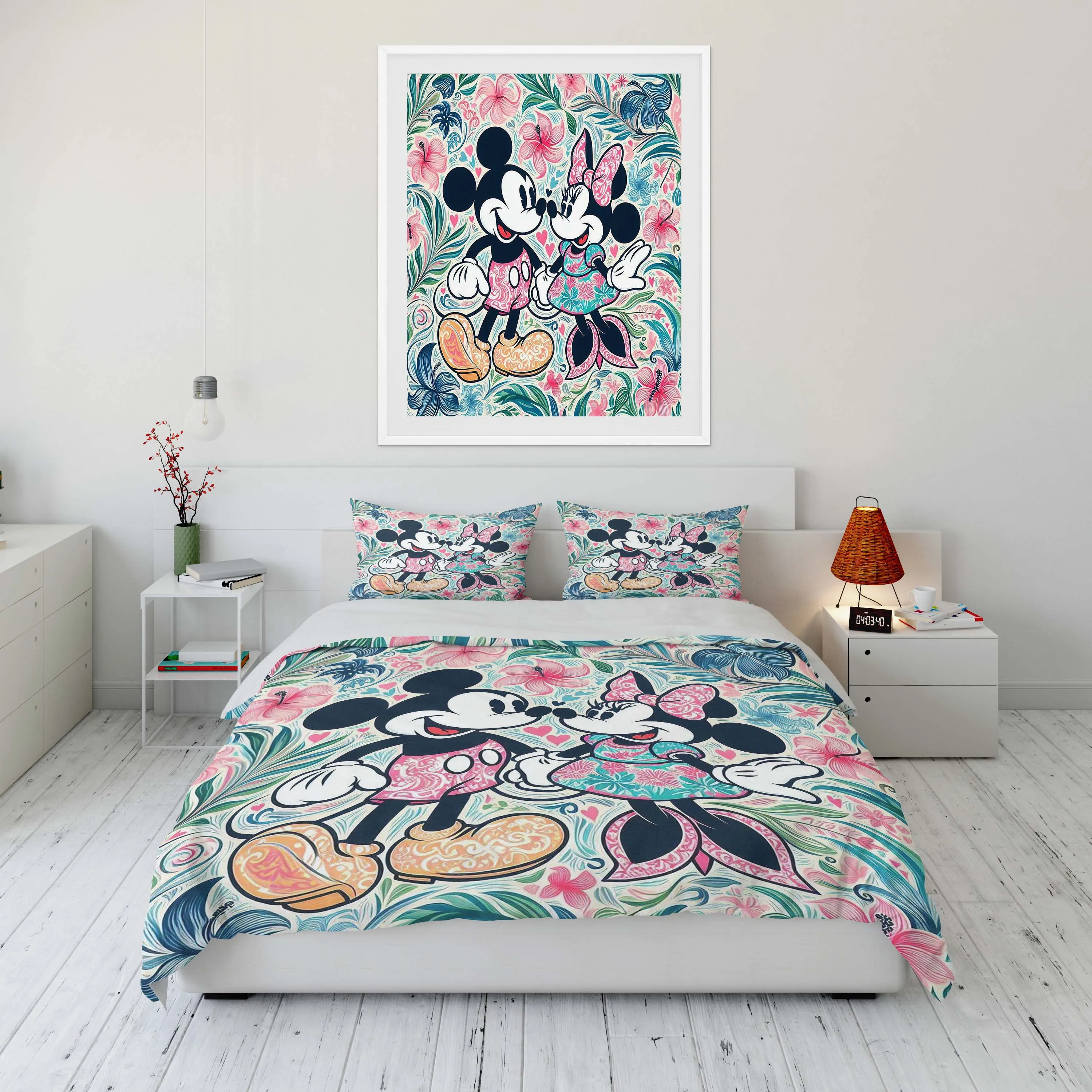 Imagem -06 - Disney-mickey e Minnie Mouse Conjunto de Cama Impresso para Adultos Cama de Microfibra Anime Capa de Cama com Fronha Edredão do Quarto Cama Impressa