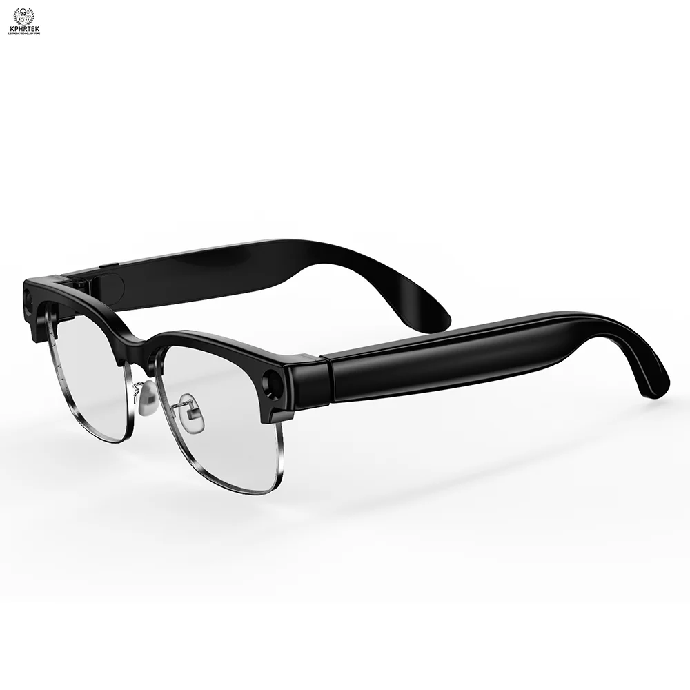 T200B gold-framed smart glasses, 8MP video recording, photography, AI translation, live calls, and music universal sensor